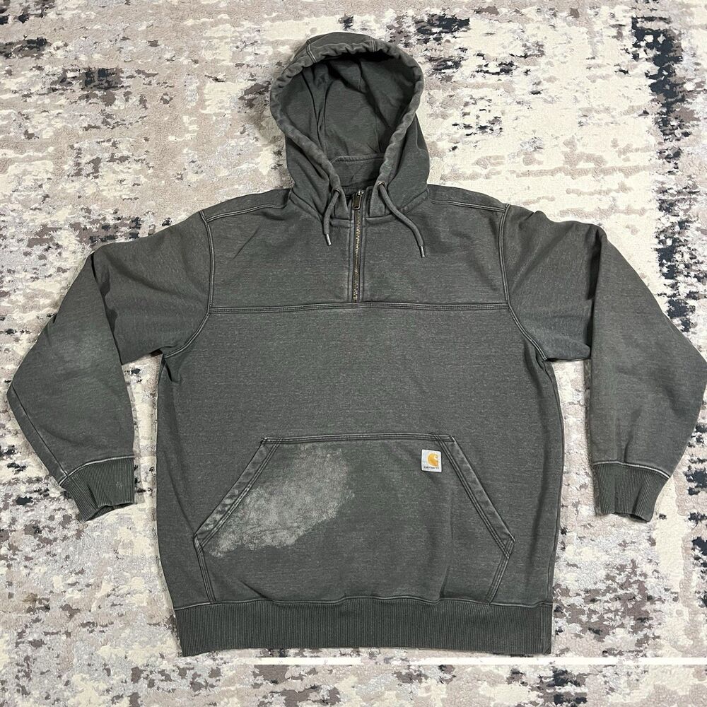 Carhartt RAIN DEFENDER 1/4 Zip Hoodie Men's Sz L Gray Heavyweight 100617 Faded